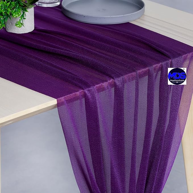 MDS Halloween Chiffon Table Runner - 12 Pack, 29 x 170 Inches, 14ft Each - Sheer Spooky Table Runners for Haunted House Parties, Trick-or-Treat Tables, Witchy Décor, Wedding & Events - Cadbury Purple