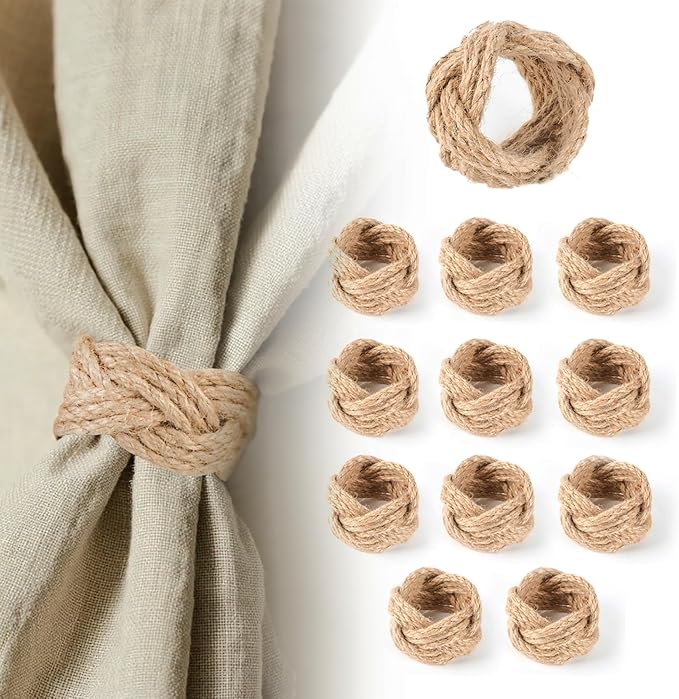 Napkin Rings Set of 48, Handmade Brown Jute Woven, Rustic Style