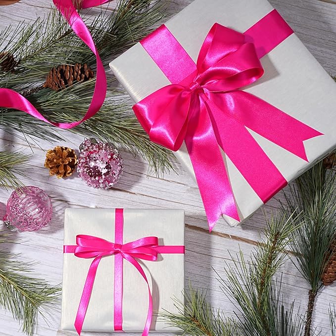 LaRibbons Hot Pink Satin Ribbon 1 1/2 Inch 25 Yards Luxury Double Faced Hot Pink Ribbon for Gift Wrapping Pink Breast Cancer Ribbons Flower Bouquet Crafts Wedding Party Christmas Decoration