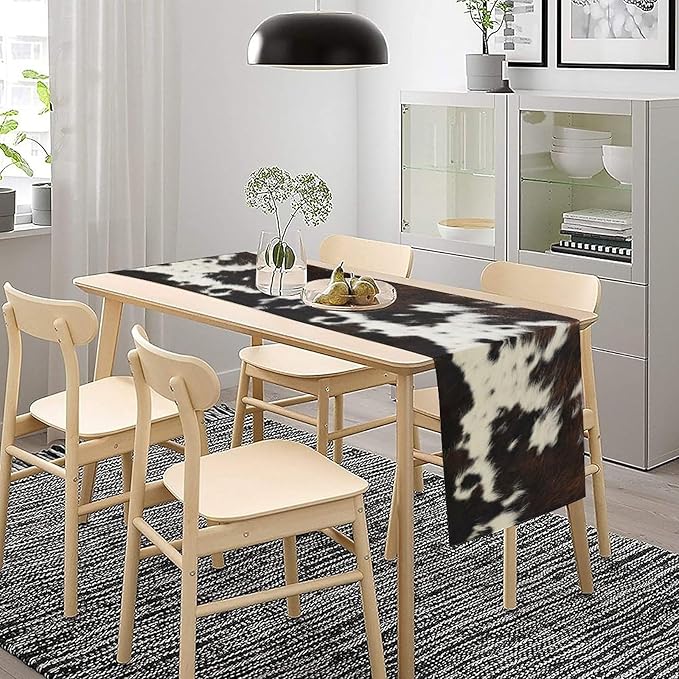 Cow Print Table Runner, Brown Cowhide Print Western Style Table Runner Country Farmhouse Cottage Cow Patten Table Decoration for Home Kitchen Dining, 13x120 Inch