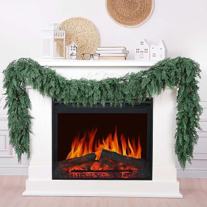 Garlands: Green Plastic Cedar, 9 Feet Long, Set of 2 Pieces