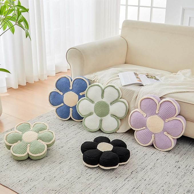 Flower Pillow, Soft Flower Decorative Throw Pillow, Cute Daisy Flower Shaped Seating Floor Cushion Room Décor Plush Pillows for Sofa Couch Bed (17.7 Inch, Blue)