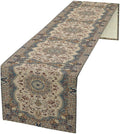 Boho Bohemia Style Table Runner, Vintage Blue Teal Gold Retro Flower Rustic Country Style Floral Print Pattern for Home Kitchen Table Decor Dining Coffee Room Garden Party Decor 13x90in
