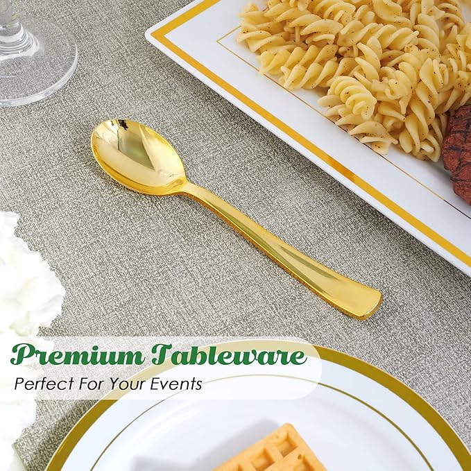 Gold Plastic Party Spoons, 300 Count, 6.8 Inch Disposable