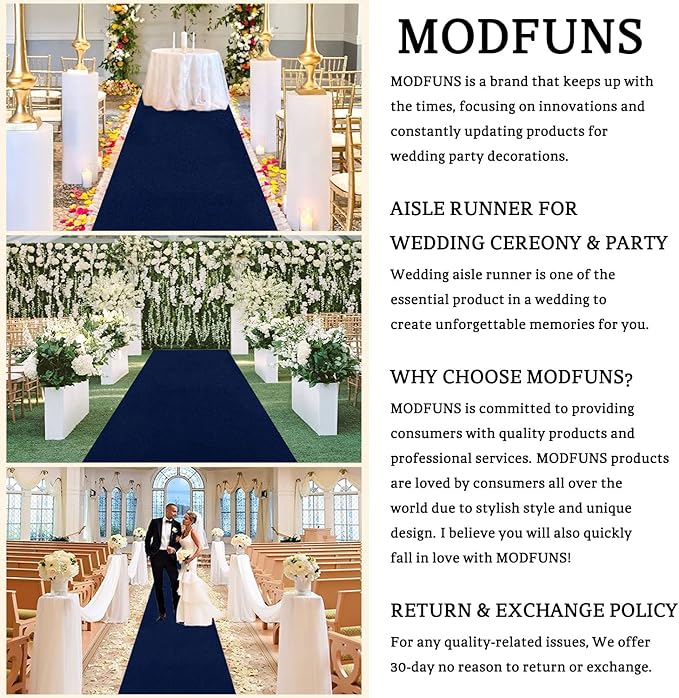 Aisle Runner Navy Blue Velvet 4 x 15 ft for Weddings and Events