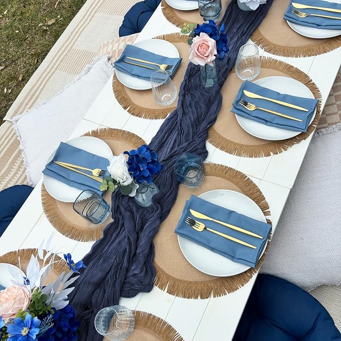 3 Pack Navy Blue Cheesecloth Table Runner 10FT Boho Gauze Cheese Cloth Table Runner Blue for Wedding Party Baby Shower Birthday Summer Home Decor Holiday Decorations