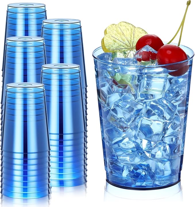 Plastic Party Cups, 10 oz Blue Disposable, 100 Count