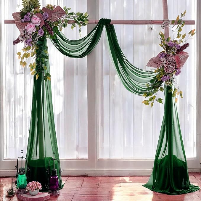 MDS Halloween Chiffon Draping Fabric - 2 Panel, 30" Wide x 100ft Long - Sheer Spooky Arbor & Canopy Drapery for Haunted House Backdrops, Party Ceilings, DIY Costumes & Themed Events - Hunter Green