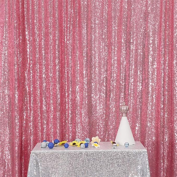 Eternal Beauty Fuchsia Pink Sequin Backdrop, 10x10 Ft Glitter Background Curtains for Shimmer Photography Party Wedding Birthday Back Drop Decor