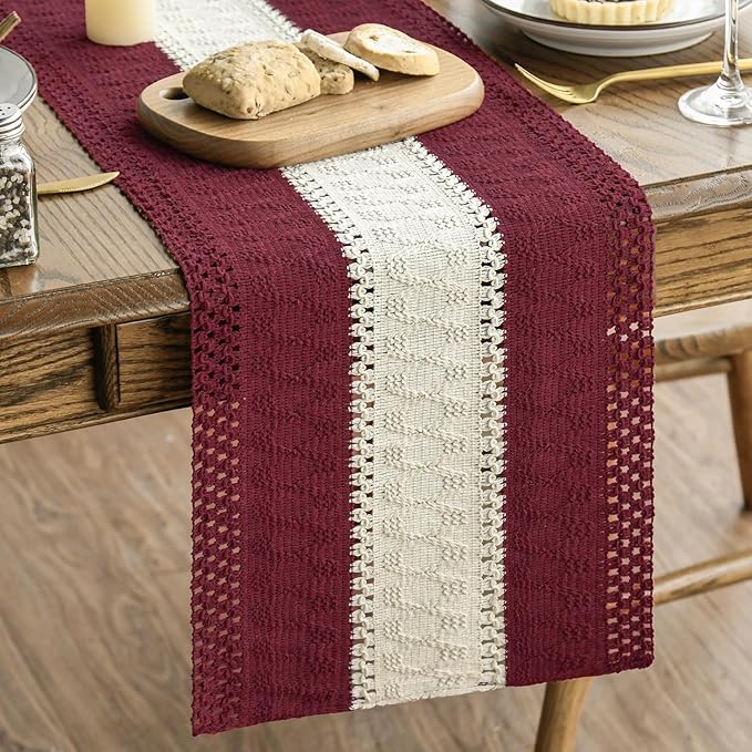 Artoid Mode Red Farmhouse Rustic Table Runner, Seasonal Hollow Kitchen Dining Table Decoration for Home Party Decor 12x60 Inch