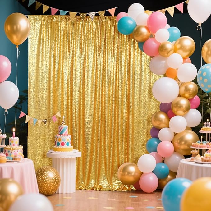 SquarePie Sequin Backdrop Less See Through Thick Background for Photography Glitter Curtain Party 6FT x 8FT Gold