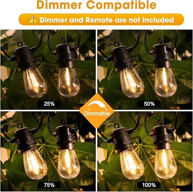 String Lights 25 FT, Warm White 2700K Weatherproof with 9 S14 Bulbs