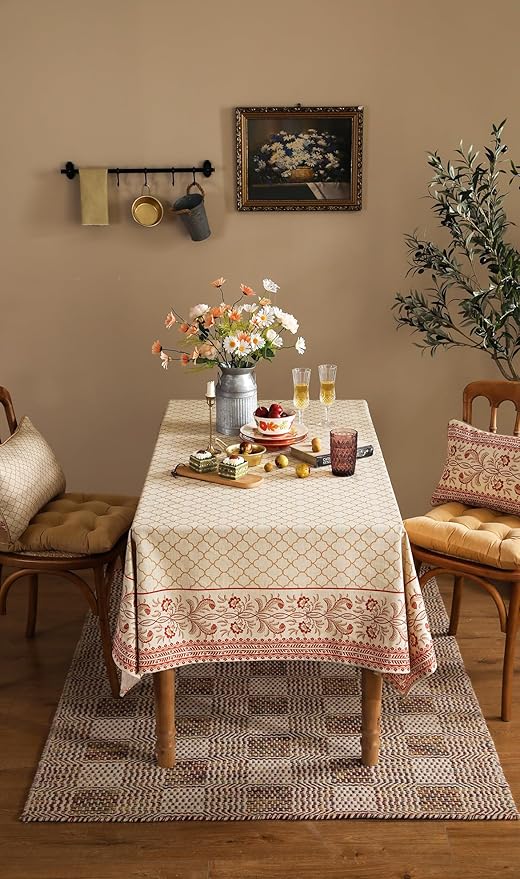 Tablecloth, 55 x 71 Inch Rectangular, Linen-Polyester Blend, Yellow Floral