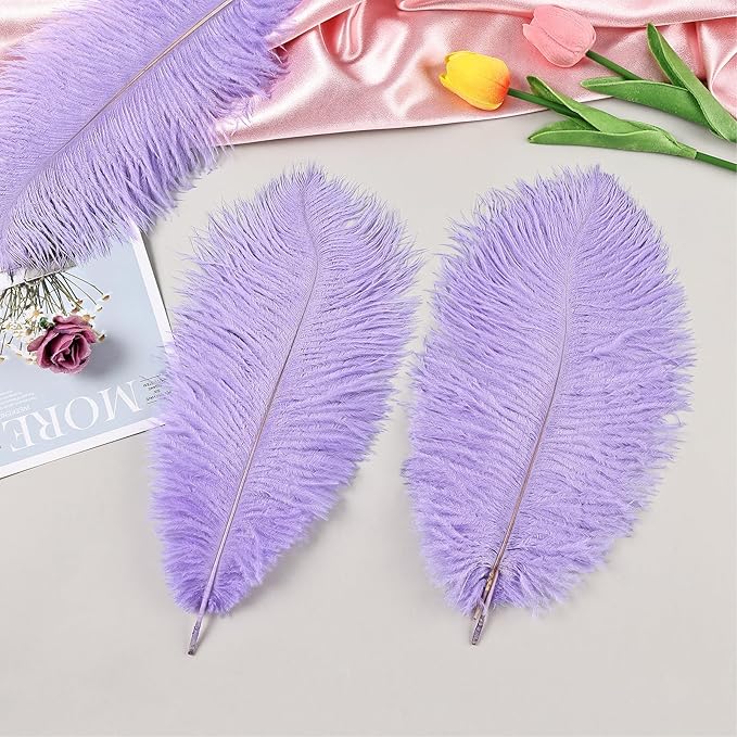 THARAHT Lavender Ostrich Feathers 24pcs Natural Bulk 8-10Inch 20cm-25cm for Crafts Wedding Party Centerpieces Flower Arrangement Easter Gatsbi and Home Decoration Feather