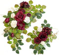 Wedding decor (pack of 2) Welcome Sign Flower Backdrop Garland For Ceremony Reception Wall Easel Home Decoration Entryway Faux Outdoor Board Head Table Decor (Burgundy & White)