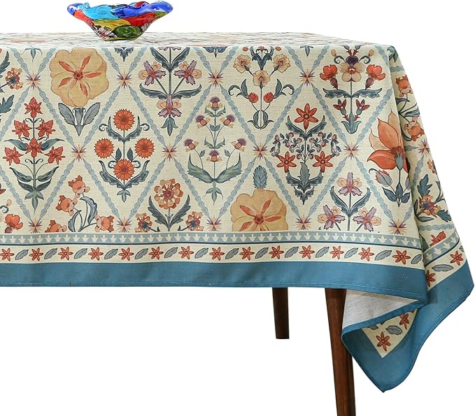 Square Tablecloth, 67 x 67 Inch, Linen Polyester Blend with Floral Print