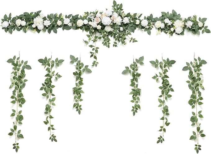 Artificial Flower Garland for Wedding Arch, Silk, 6.5 Ft, White Sage Green