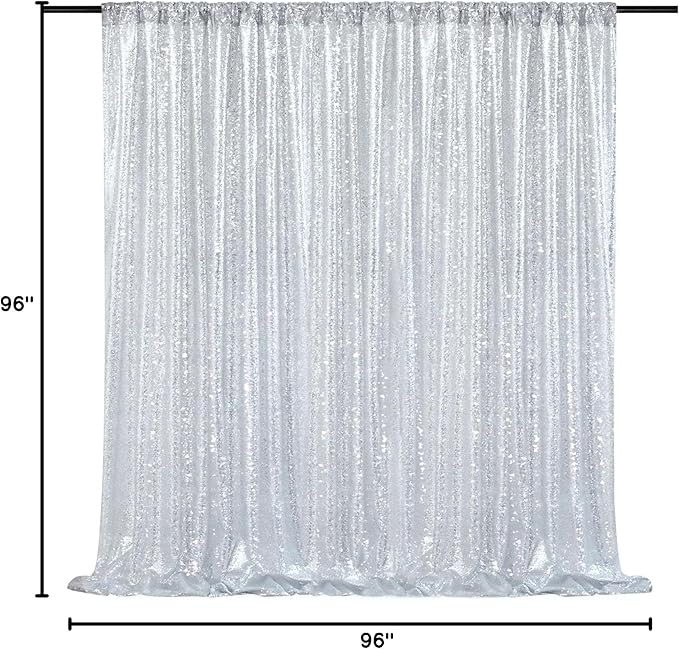 8ft x 8ft Silver Sequin Backdrop Curtain Glitter Photo Booth Backdrop for Wedding Birthday Baby Shower Event Decorations