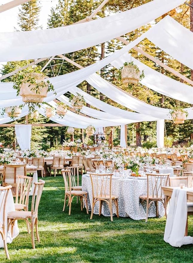 6 Panels White Wedding Ceiling Drapes 5ftx40ft Ceiling Drapes Chiffon Fabric Arch Draping Sheer Curtains Soft Drapery Draping Wedding Ceiling Decorations for Party Ceremony Stage Swag
