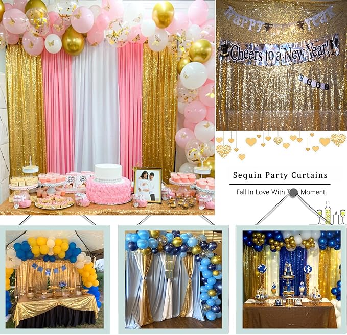 Sequin Backdrop Curtain, 10 x 10 Ft Gold Glitter Panel