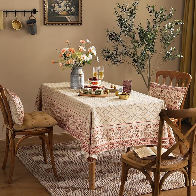 Tablecloth, 55 x 71 Inch Rectangular, Linen-Polyester Blend, Yellow Floral