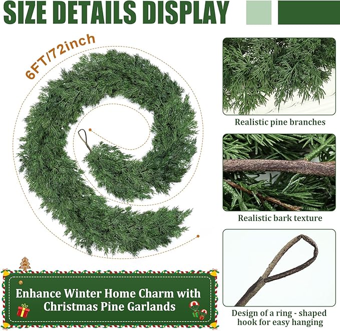 Garland 6 Ft Green Artificial Pine with 154 Lifelike Sprigs