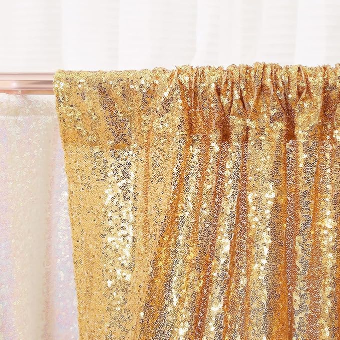 Backdrop Curtains, 4 Pieces Gold 3mm Sequin, 3 x 8 ft Seamless