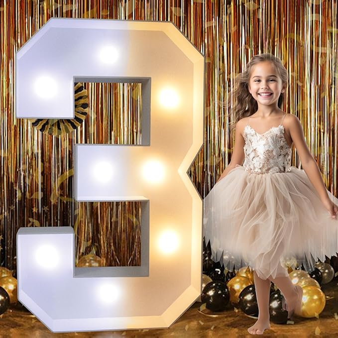 Decorations: 3 Ft Light-Up Foam Marquee Numbers, Warm or Cold White LED
