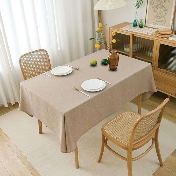 NLMUVW Linen Table Cloth Rectangle 6ft, Burlap Tablecloth Rectangular Tan Dining Table Cover Water Resistant for Kitchen Party Cafe, 54 x 78 Inch