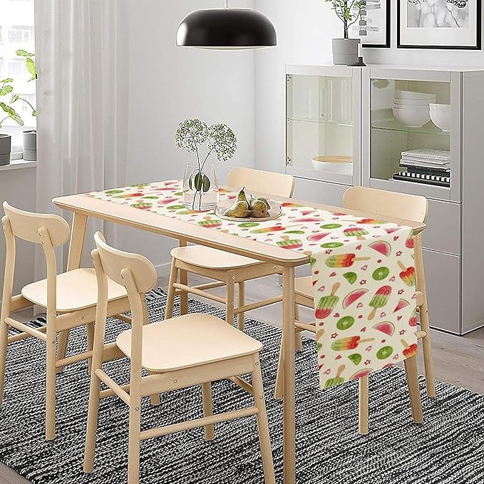 Summer Popsicles Table Runner, Colorful Watercolor Ice Cream Loves Heart Seasonal Dinner Runner for Party Holiday Home Kitchen Dining Table Decor 13"x36"