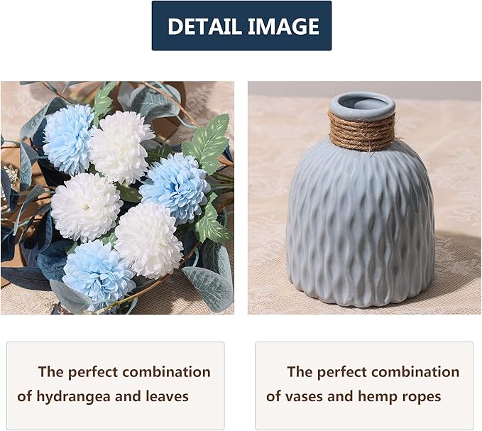 Artificial Flowers with vases, Fake Hydrangea with Eucalyptus Bouquet Combination, Living Room Family Banquet Party Wedding Decoration…
