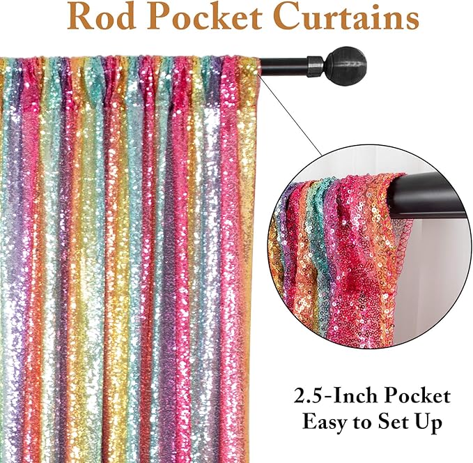 ShinyBeauty Rainbow Backdrop 2FTx8FT Sequin Curtains 8 Panels Photo Backdrops Colorful Curtain Shimmer Background Sparkly Fabric Drapery for Party,Studio,PHOTOBOOTH