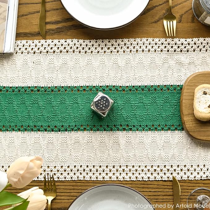 Artoid Mode Dark Green Farmhouse Rustic Table Runner, Seasonal Holiday Hollow Kitchen Dining Table Decoration for Home Party Decor 12x72 Inch