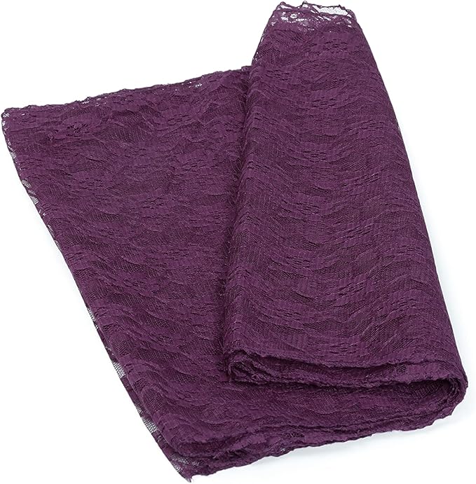 MDS Pack of 10 Wedding 12 x 108 inches Lace Table Runner for Wedding, Decorations for Birthday Parties, Banquets, Graduations, Engagements, and Runners fit Rectangle, Round Table- Plum