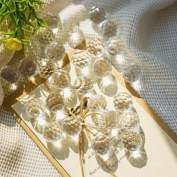 24pcs Clear Crystal Decorative Ball Prism Suncatchers for Windows Hanging Wedding Party DIY Decoration,20mm