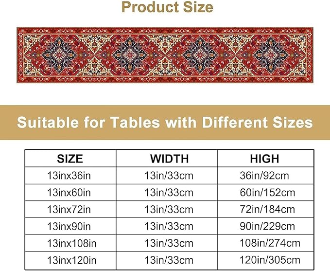Boho Old French Table Runner, Vintage Red Beige Retro Flower Rustic Country Style Floral Print Pattern for Home Kitchen Table Decor Dining Coffee Room Garden Party Decor 13x60in
