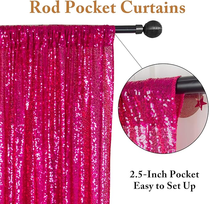 ShinyBeauty 20FTx10FT Hot Pink Sequin Backdrop - Heavy Duty Fuchsia Fabric Curtain for Photography, Weddings, Birthday Parties & Baby Showers