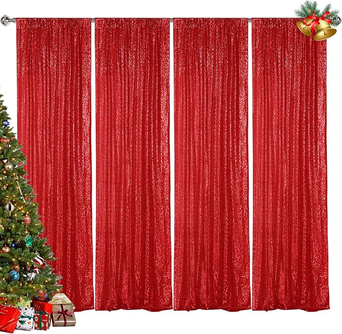 Sparkly Red Sequin Backdrop Panels, 2 x 8 Ft, Pack of 4 for Events