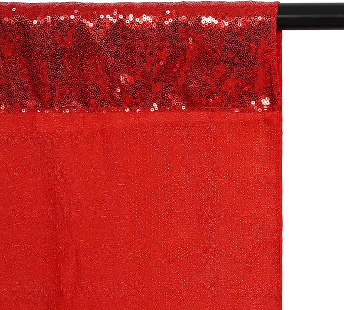 Poise3EHome 8Ft x 10Ft Red Sequin Backdrop, Glitter Thick Satin Sequin Background Drapes, Sparkly Photography Curtain, Sequence Backdrop for Wedding Party Holiday Festival Decor