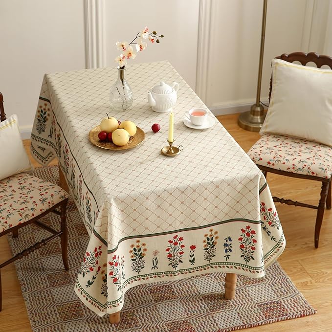 Tablecloth 67 x 67 Inch Square Floral Linen-Blend, Bertina E