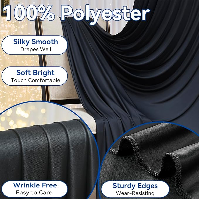 40×14ft Wrinkle Free Black Backdrop Curtain for Wedding Parties,8 Panels 5×14ft Height Soft Silky Polyester Photo Backdrop Drapes for Birthday Graduation Photography Stage Event Background Cloth