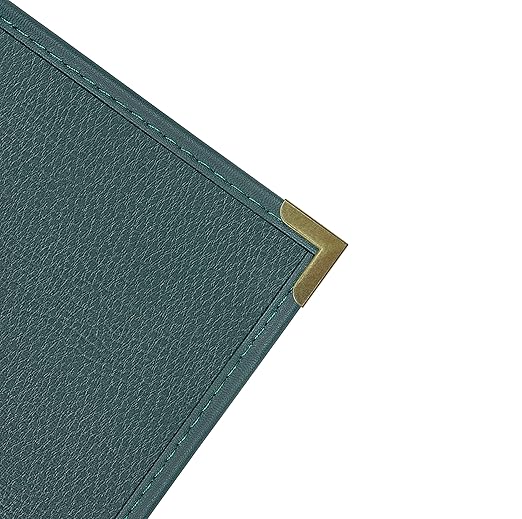 Goodsmart Pajco Style Restaurant Menu Covers – Pack of 10, Side-Loading Menu Holders, Single Stitched Edge, Clear Vinyl Menu Sleeves, Leatherette Trim, Gold Corners, Green, 6 View (8.5" x 14")