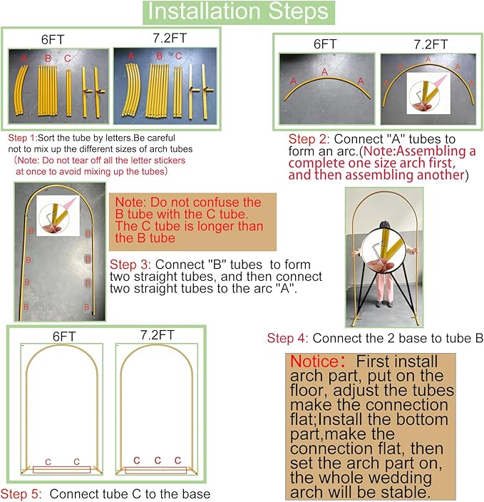 Background Support Stand Set, Gold Metal Arch, 6FT and 7.2FT