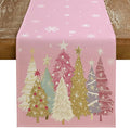 GEEORY Christmas Table Runner 13x60 Inch, Xmas Trees Snowflakes Holiday Decorative Farmhouse Table Decoration for Kitchen Dinning, Indoor Outdoor Dinner Party Decor (Pink) GT153-60