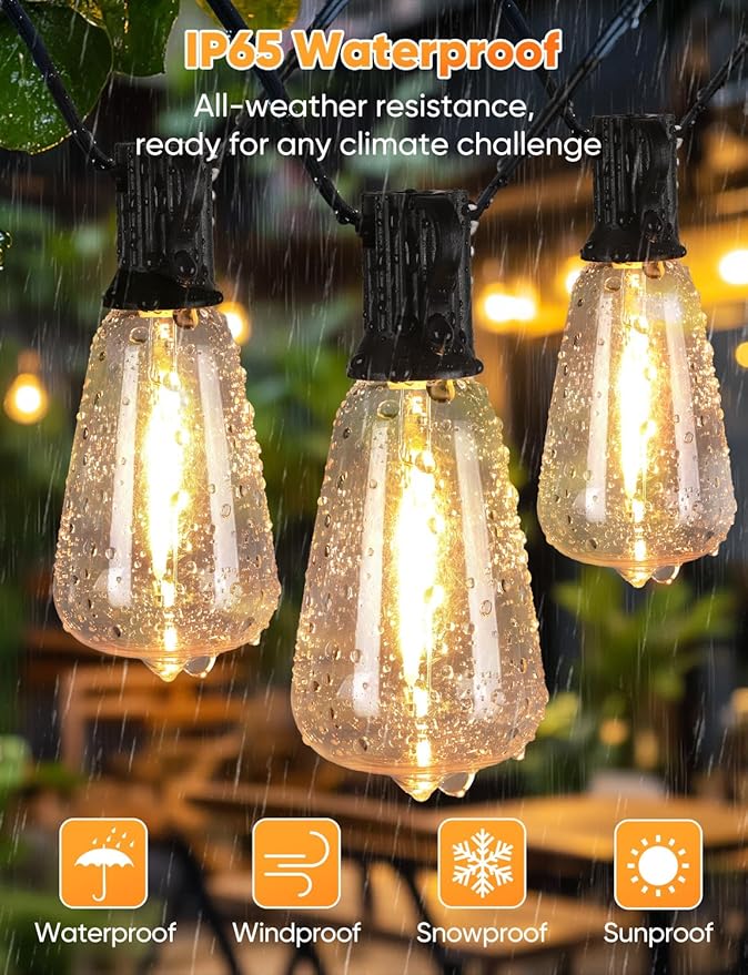 String Lights 50 Ft Waterproof Warm White LED Patio Lights with Remote