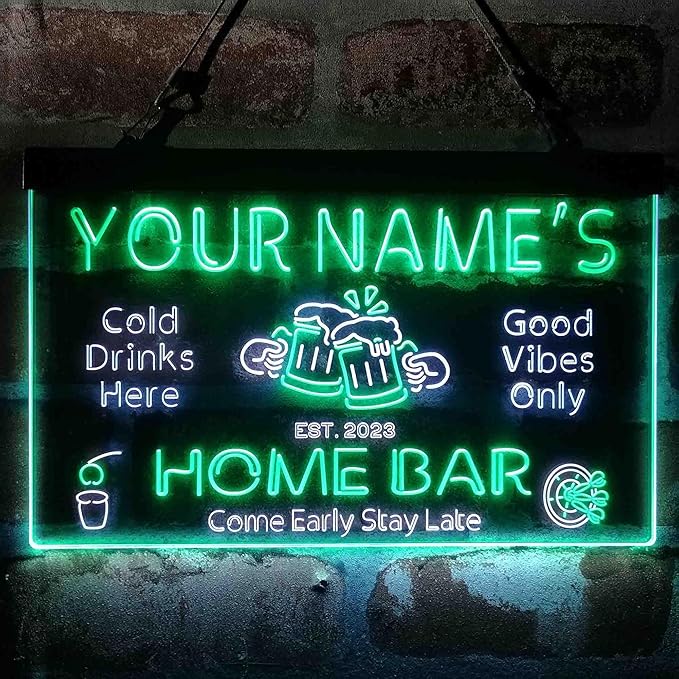 ADVPRO Personalized Your Name Custom Home Bar Beer Established Year Dual Color LED Neon Sign White & Green 16 x 12 Inches st6s43-p1-tm-wg