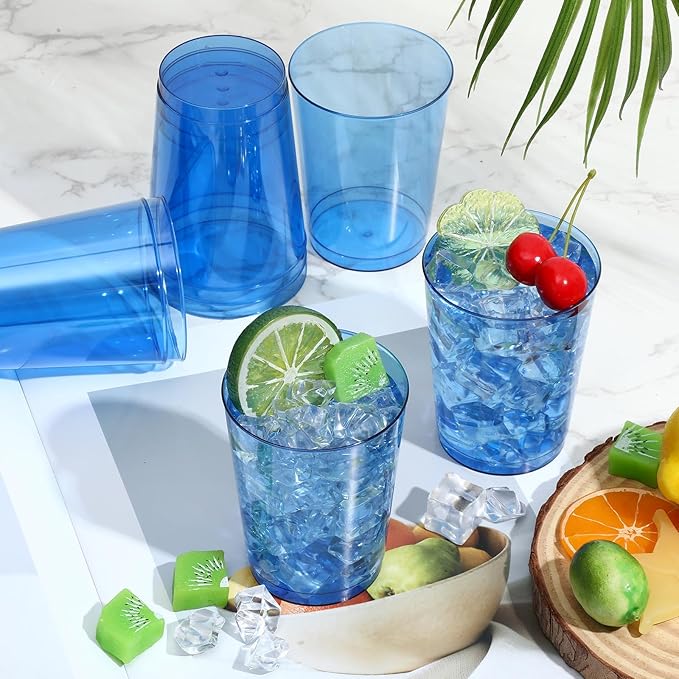 Plastic Party Cups, 10 oz Blue Disposable, 100 Count