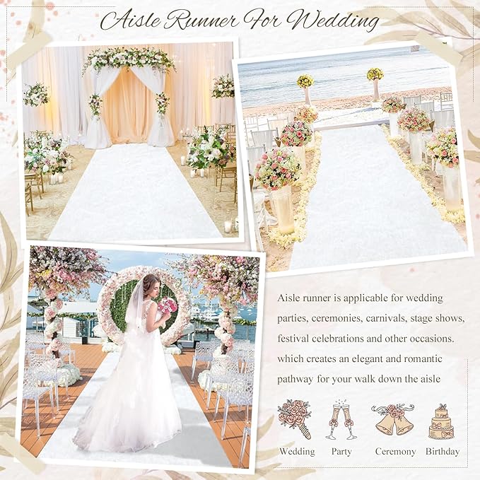 Aisle Runner White Velvet 4 ft x 25 ft with Carpet Tape