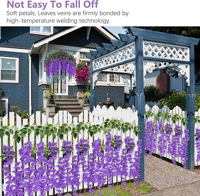 36 Pack Purple Wisteria Hanging Flowers, 3.44 Ft Fake Hanging Flowers, Artificial Wisteria Garland Vines for Wedding Room Backdrop Outdoor Patio Garden Decoration