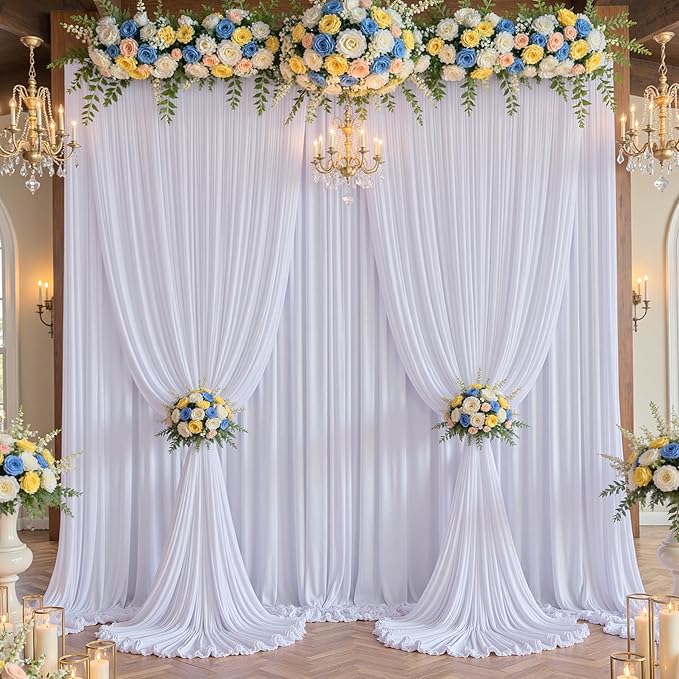 10×12ft White Wrinkle Free Backdrop Curtain, Soft Silky Easy to Drape Wedding Drapes for Backdrop, 2 Panels 12 ft Long Backdrop Curtains for Parties Birthday Baby Shower Photo Photography Background